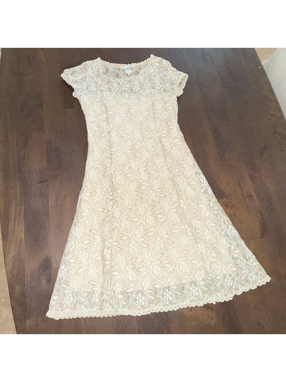 Sundance Cream Lace Mini Dress, neutral slip under topper. - Picture 2 of 9